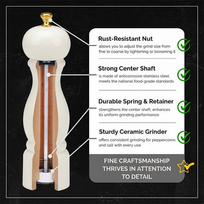 JHuxe EE1-WT White Wood Salt Grinder