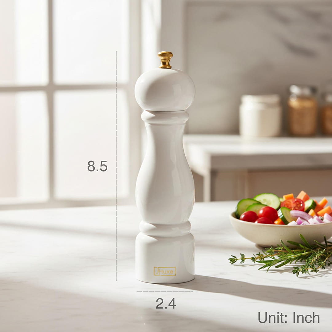 JHuxe EE1-WT White Wood Salt Grinder
